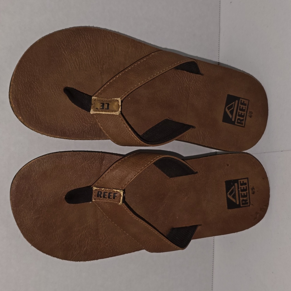 Reef Brown Boys Leather-Look Flip Flops